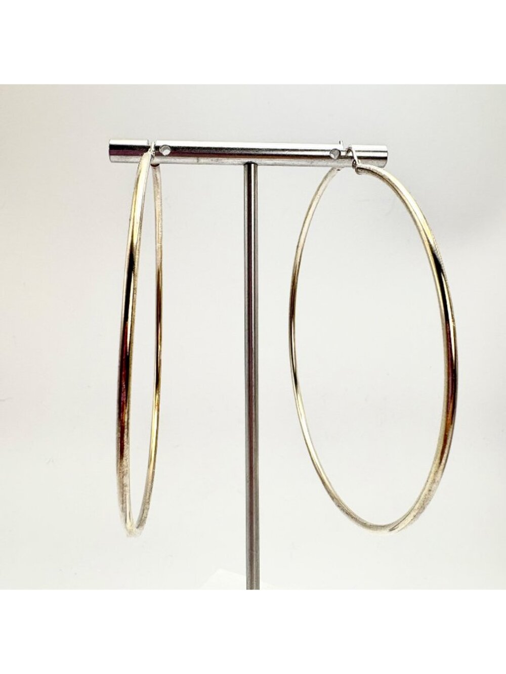Sterling Silver 925 Large Round Hoop Earrings Hinged Posts 3" Diameter
